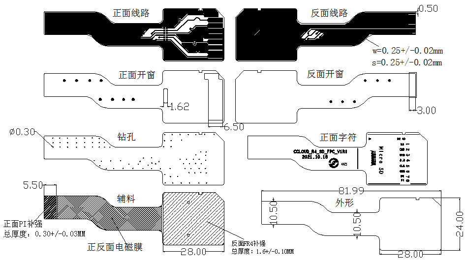 衛(wèi)星導航燒錄存儲模塊柔性組件化線路板分層圖